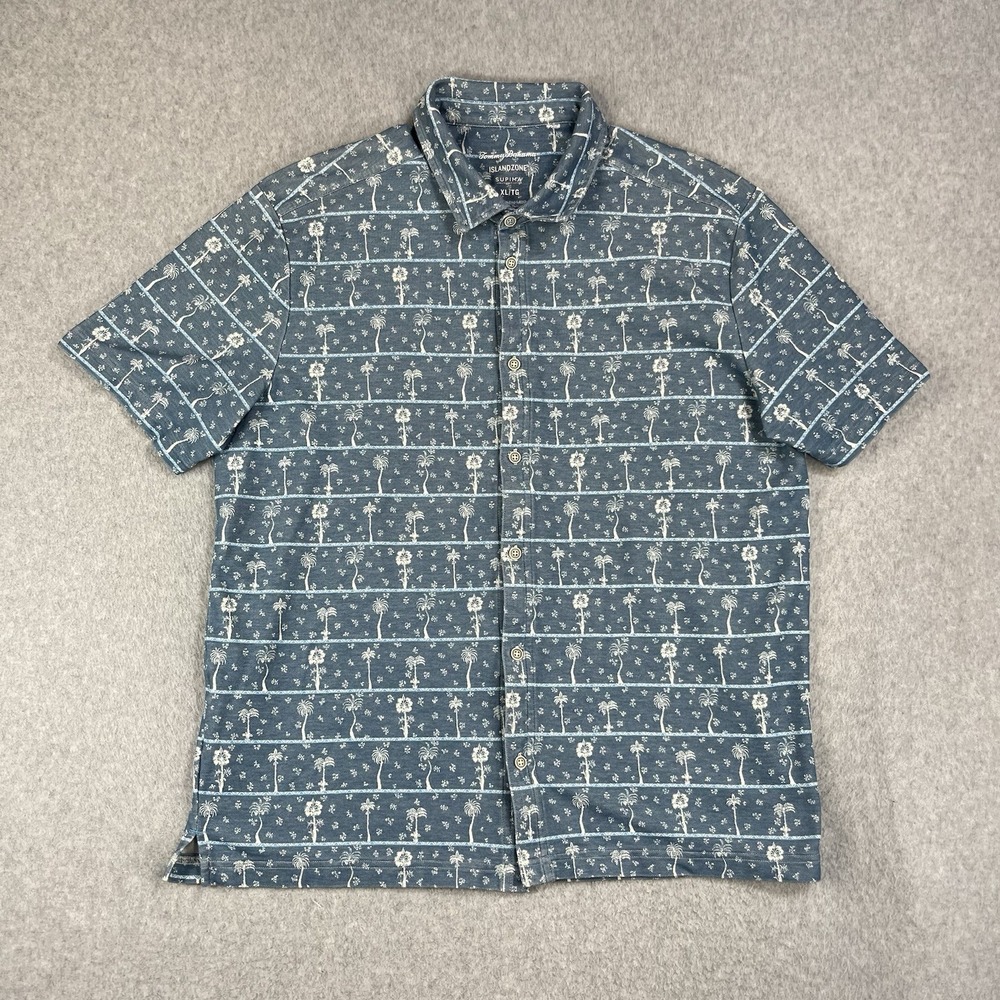 Tommy Bahama Island Zone Button Up Shirt Mens XL Floral Supima Cotton Blend Blue